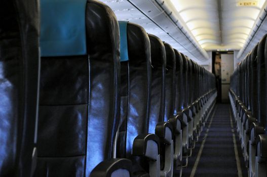 Empty passengers' cabin in commercial jet airplane