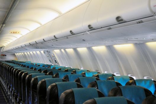 Empty passengers' cabin in commercial jet airplane