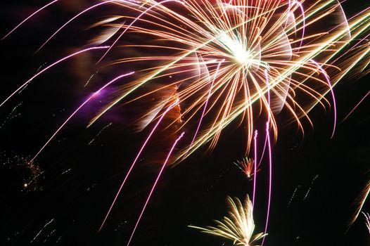 Colorful fireworks on dark sky