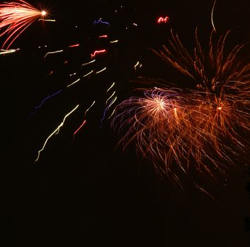 Colorful fireworks on dark sky