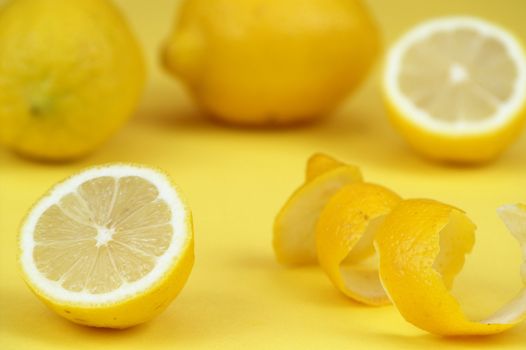 Lemons on yellow background