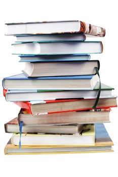 Isolated books stack viewed from above