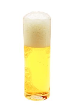 Beer in glass over white