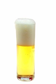 Beer in glass over white