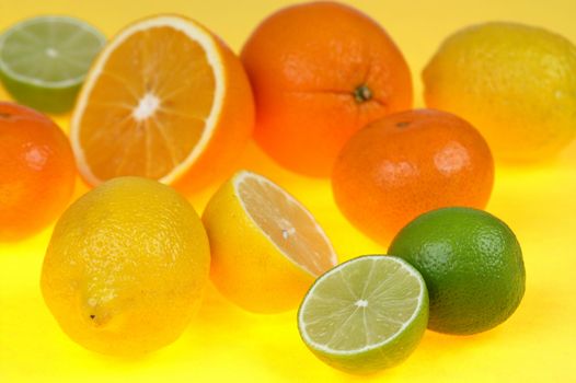 Citrus fruits isolated on yellow