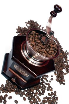 Grinder and coffe isolated