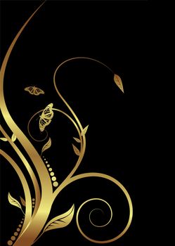 Abstract golden floral design on a black background