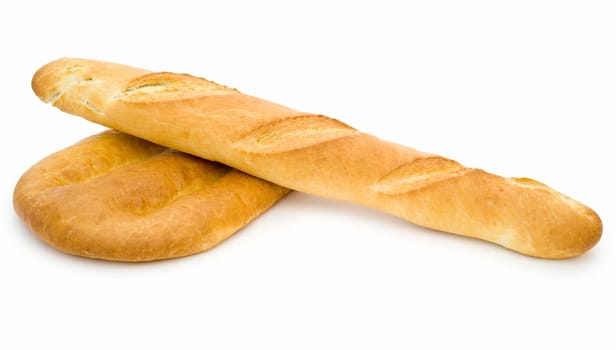 fresh French bread on a white background