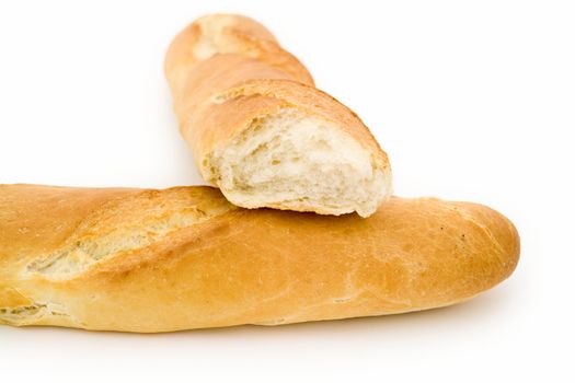 fresh French bread on a white background