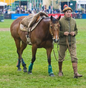 September 2008 Montevideo Uruguay - Gaucho in a horse show in "Expo Prado"