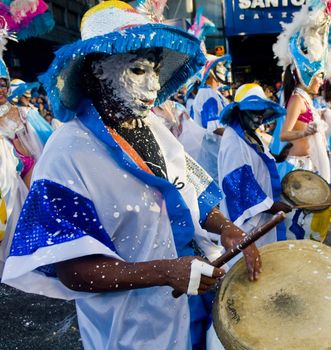 MONTEVIDEO,URUGUAY-FEBRUARY 1: Candombe drummers are the star of Montevideo annual Carnaval, Candombe is a drum-based musical style of Uruguay. Candombe originated among the African population in Montevideo and is based on Bantu African drumming with some European influence and touches of Tango.