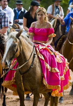 Tacuarembo, MAR. 7: a girl participant in the annual  festival of  "Patria Gaucha" on Mars 7, 2009. The Festival of the Gaucho Culture made in Tacuarembo north Uruguay