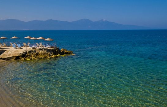 sunshades in Turkish resort in the Aegean sea