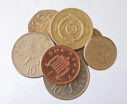 Close up of British silver and copper coins.