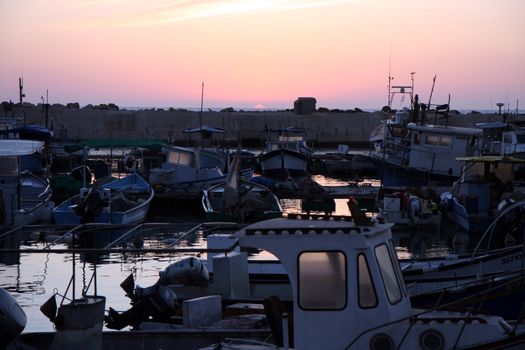 Old port of Jaffa city at sunset