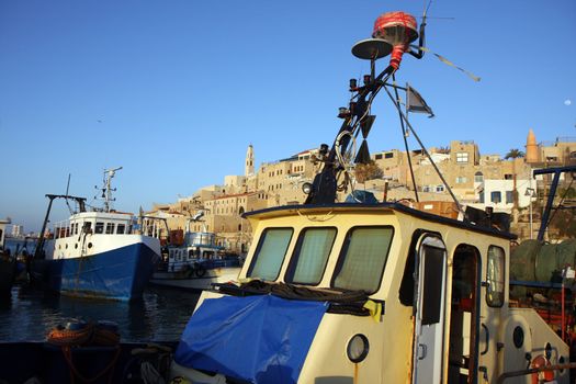 View to the old Jaffa city and port at sunset