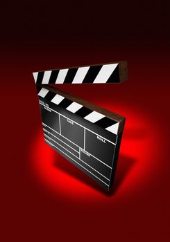 Clapper Board on red background (3D image)