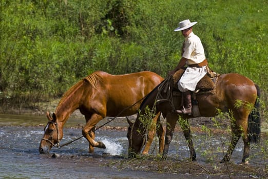 TACUAREMBO, URUGUAY - MAR 7 : Participant in the annual festival "Patria Gaucha" March 7, 2009 in Tacuarembo, Uruguay. It is one of the biggest festival in South America to celebrate gaucho culture