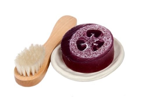 Fragrant soap on a wooden shelf                                