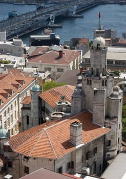 Overview of antique castle from bird view