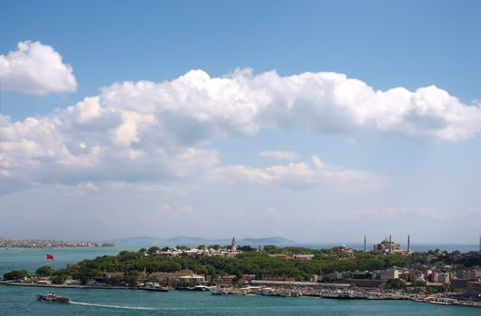 View of Istambul from Galata tower over blue sky