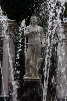 Close view to one of the fountains in Peterhof park