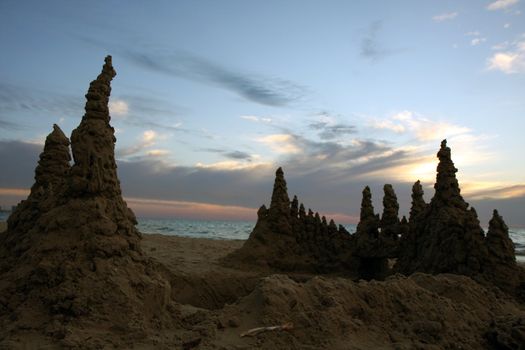 Sunset and a sand caslte