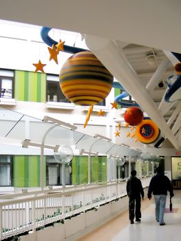The pedway to the childrens wing in a university hospital.