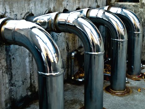 Stand pipes that feed water to firefighters in an emergency.