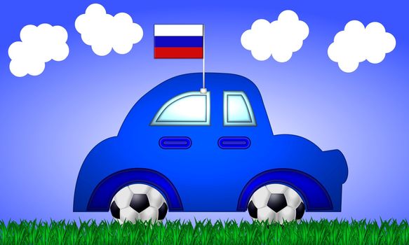 fan car russia with flag