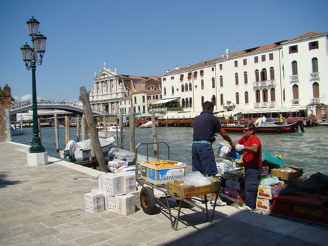 everyday water transportation in Venice, city on water,Italy. 