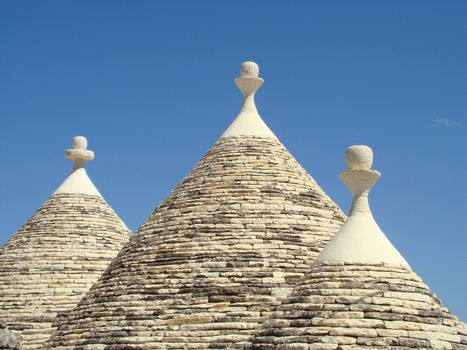   roofs of characteristic buildings of South Italy ,Apulia, Alberobello.                  