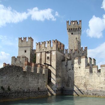 The Scaliger Castle in Sirmione on Lake Garda, Italy.