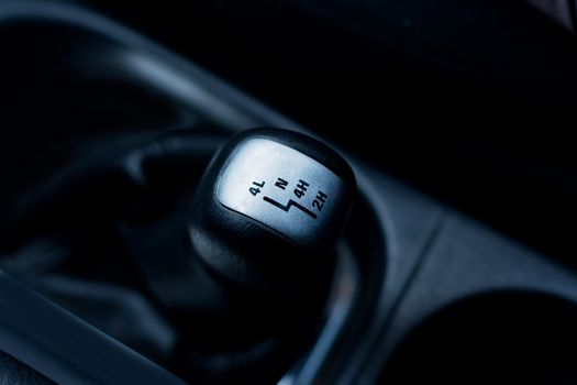 4wd transmission selection lever, close-up, shallow DOF