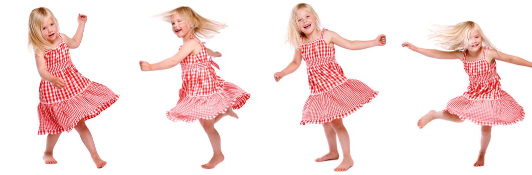 Collage of four photos of a little dancing girl