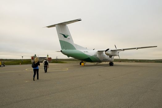 Widerøe airplane in Vadsø airport in Finnmark. 