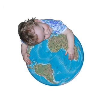 the child is embraces the globe