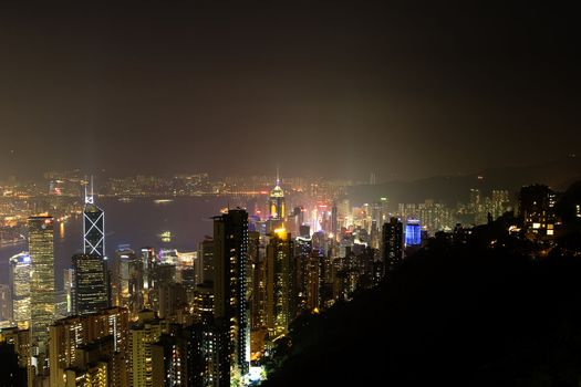 Hong Kong skyline seen from Victoria Peak at night. 