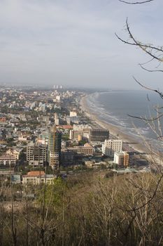 A view of the popular resort town of Vung Tau, Vietnam. With a beach stretching over 11 kilometers, and it's close proximity to Ho Chi Minh city, this area is packed with city people during the weekends.