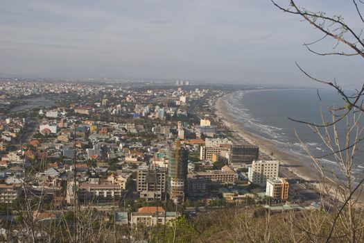 A view of the popular resort town of Vung Tau, Vietnam. With a beach stretching over 11 kilometers, and it's close proximity to Ho Chi Minh city, this area is packed with city people during the weekends. 