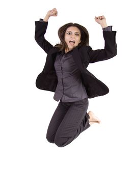 A business woman is jumping in pure celebration