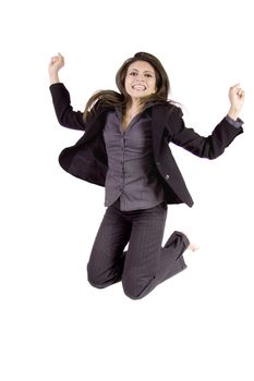 A business woman is jumping in pure celebration