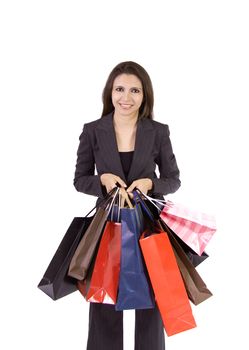 A young business woman with a lot of shopping bags