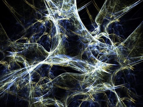 Abstract fractal background. Computer generated graphics. Blue and yellow sparks.