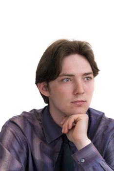 Close up of a young male in purple shirt