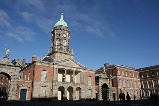 Dublin Castle and blue sky. Famous bulding in Irish capital city.