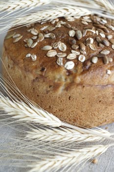 Brown bread with seeds and white spikes