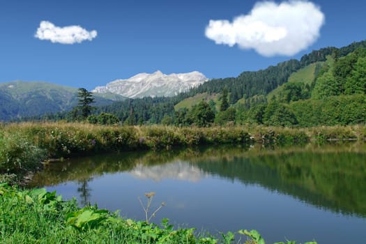 Mountain lake with clear water 