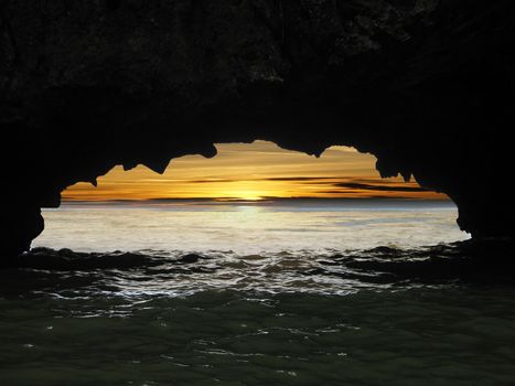 Thai cave tunnel at sunset