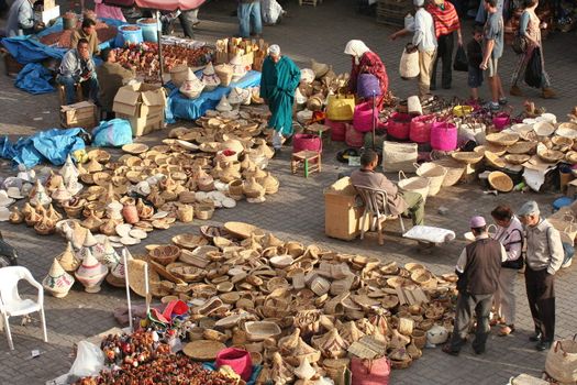 Craftsmanship shop in "Place des Epices" market in Marrakech medina ine the ancient town - Morocco